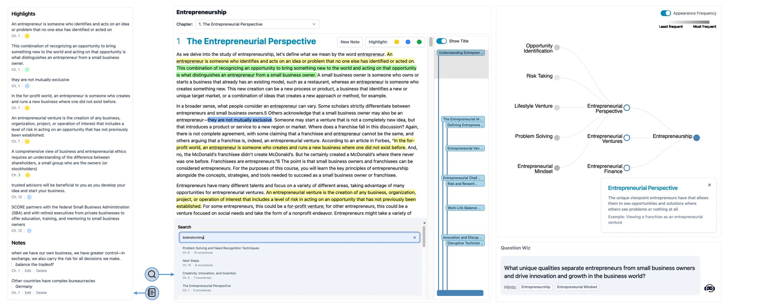 IRead interface showing interactive concept maps